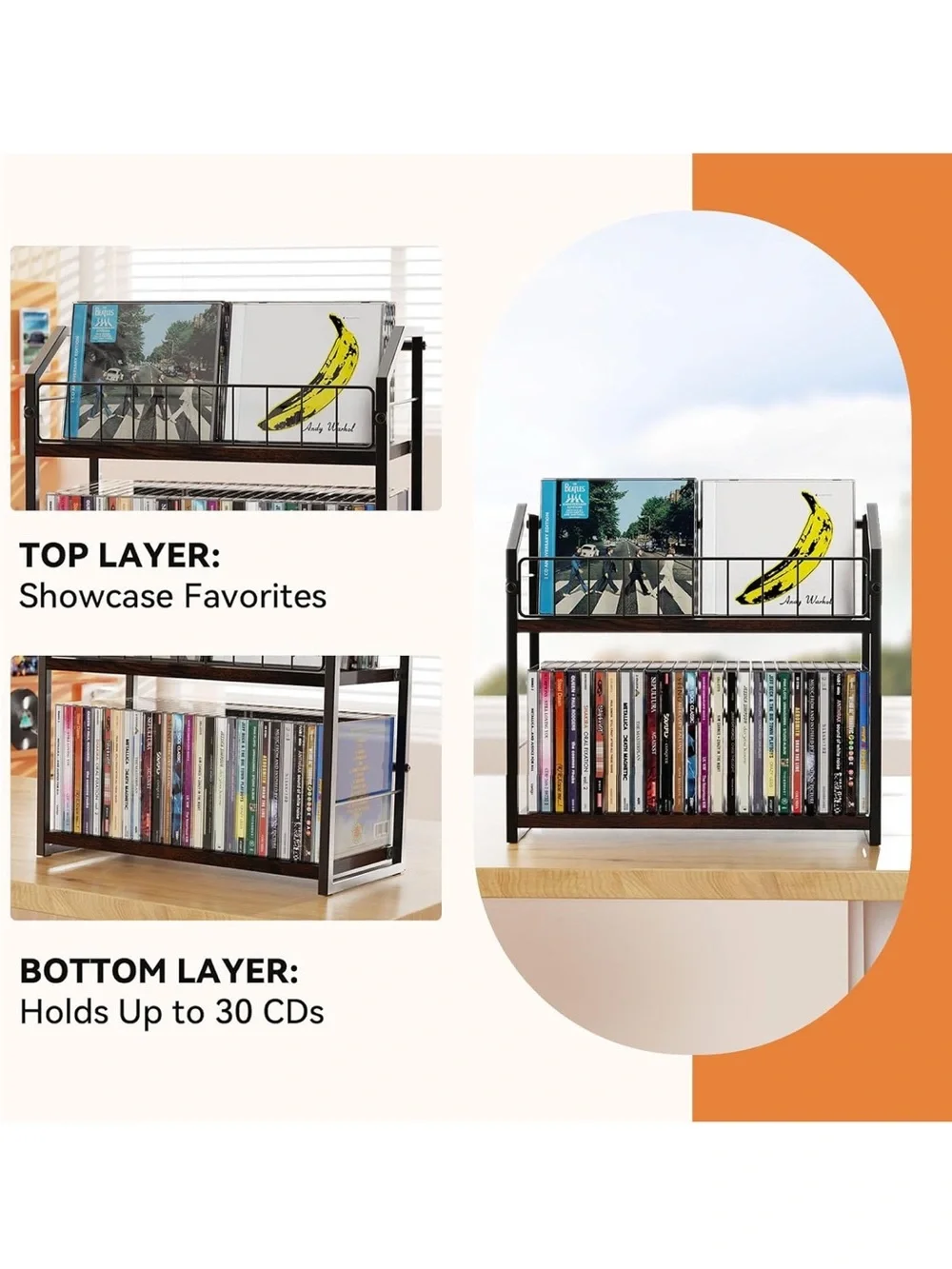 Black and Brown 2-Tier Media Storage Rack - Home Storage & Organization